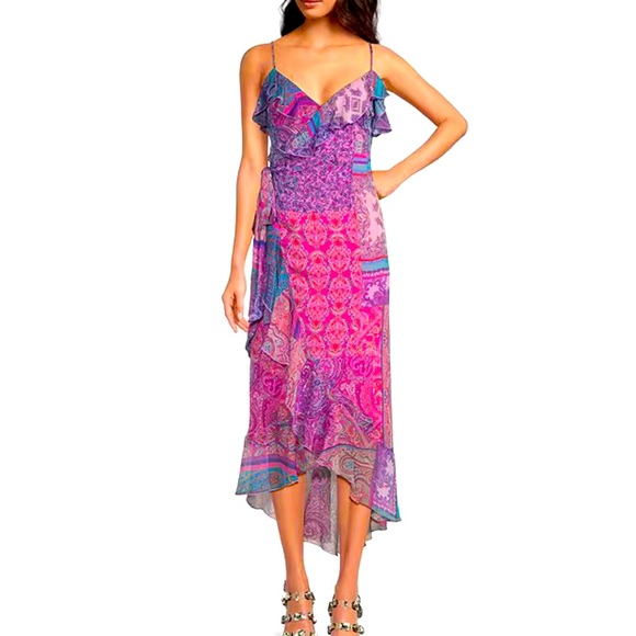 Gianni Bini x DANNIJO Crinkle Chiffon V Neck Wrap Dress NWT Size XS - Picture 1 of 8
